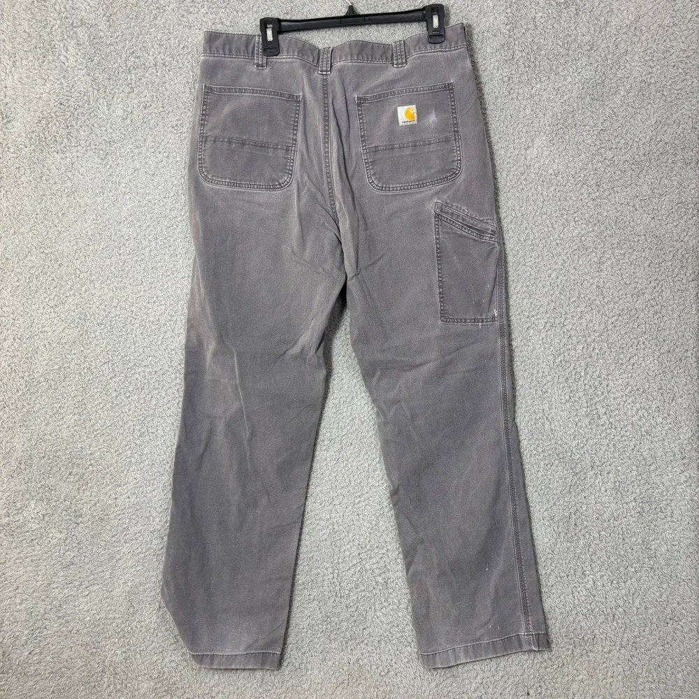 Carhartt Mens Gray Canvas Work Pants Utility Pocket Straight Leg 38x34